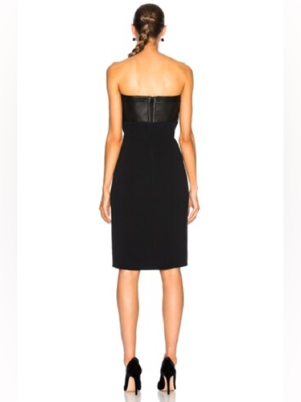 Brandon Maxwell Black Dress Leather Strapless 6 Cocktail Party Wedding Guest 🟡 - Picture 7 of 16